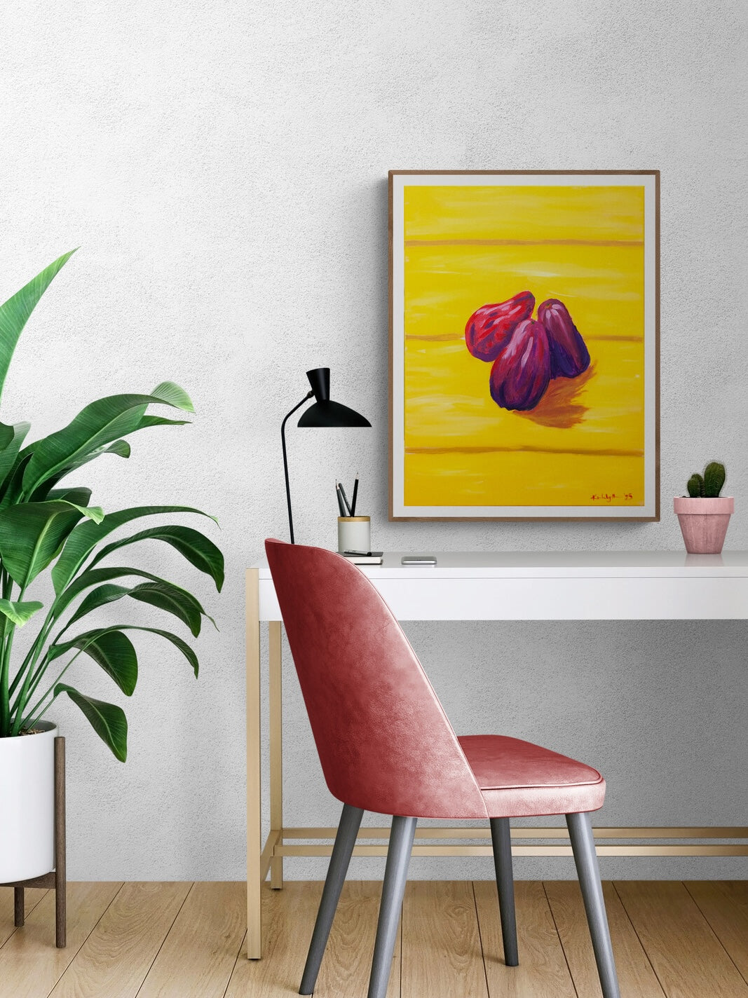 Otaheite Glow — original acrylic on canvas, 18 × 24 inches, by Kimberly Hew — glowing Otaheite apple, deep red and purple with bright white centre, Caribbean fruit painting, part of a trio