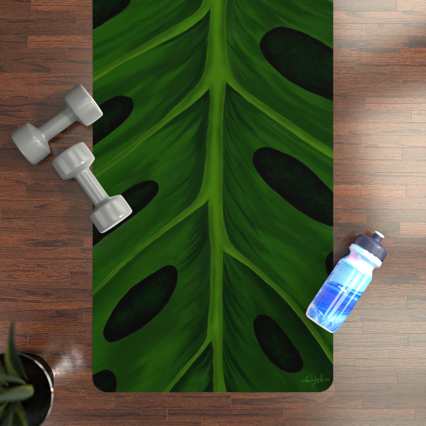 Green Monstera Leaf Rubber Yoga Mat — Non-Slip Tropical Fitness Mat
