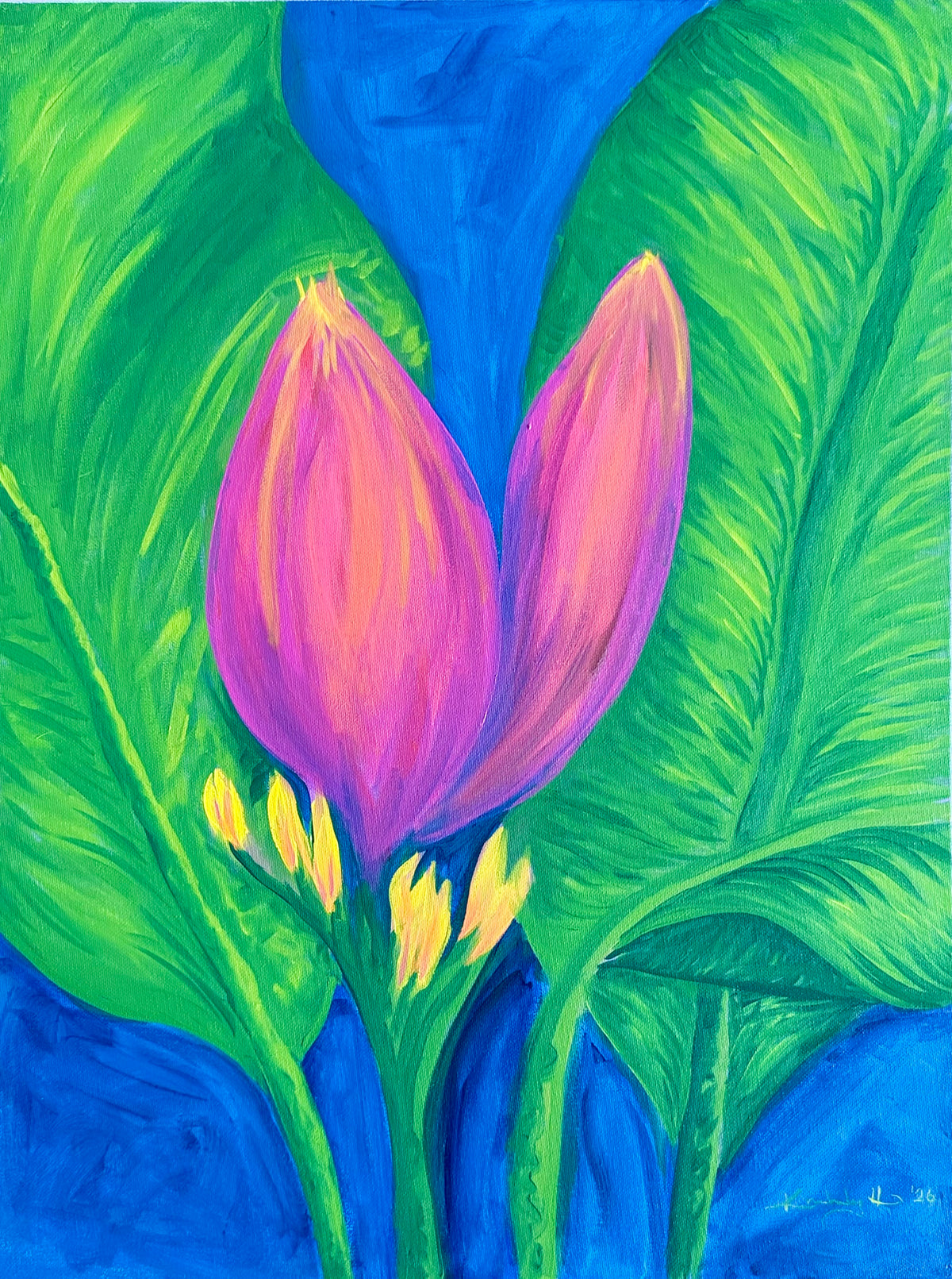Together 2026 by Kimberly Hew, original acrylic painting, 18 × 24 inches, Island Botanica collection
